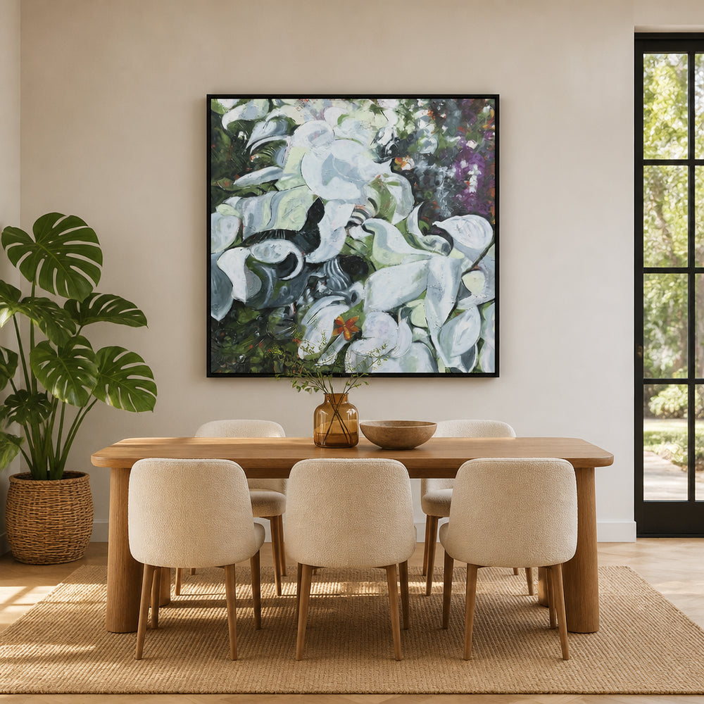 Room mockup featuring White Floral Butterfly Art Print