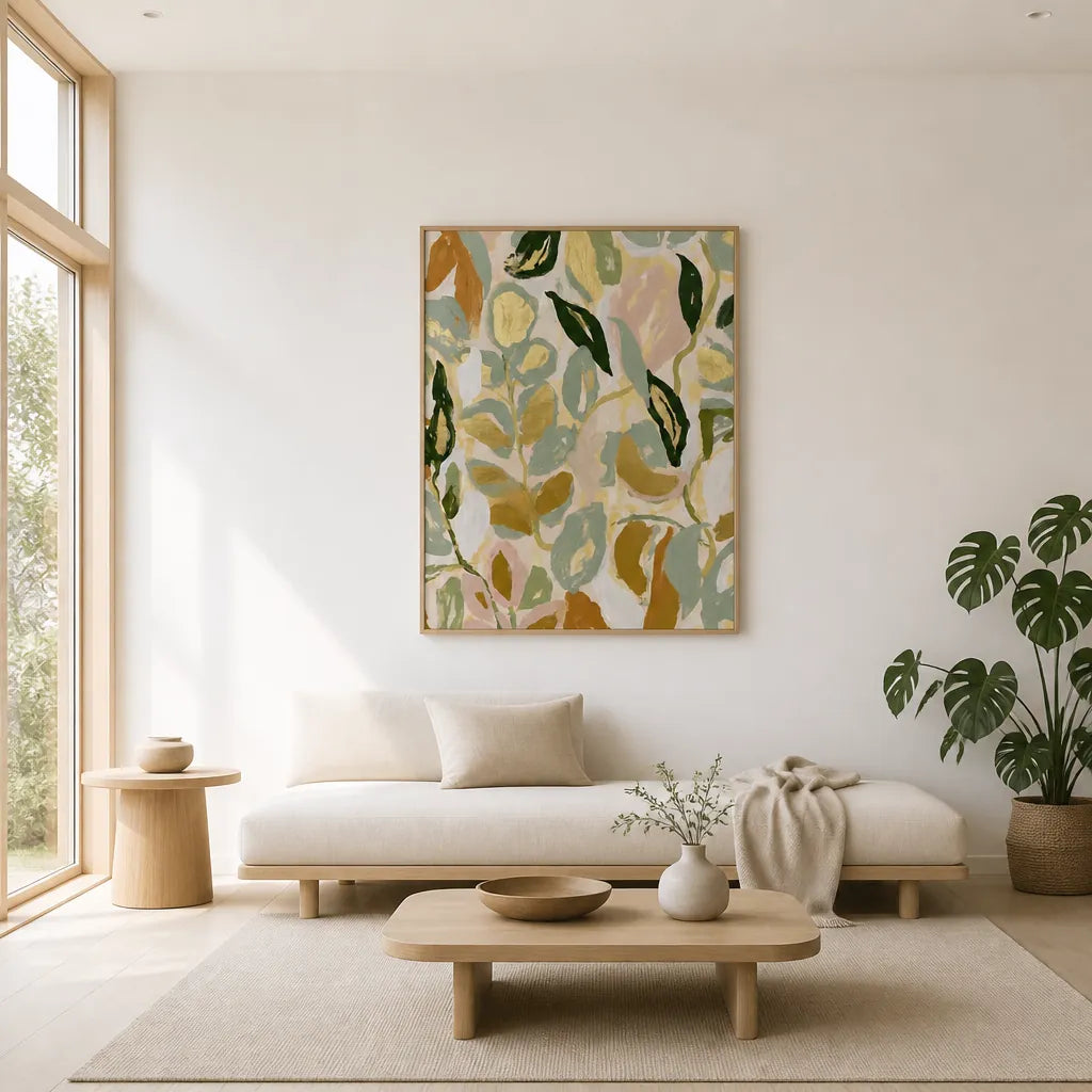 Room mockup featuring Abstract Gold Leaves Art Print