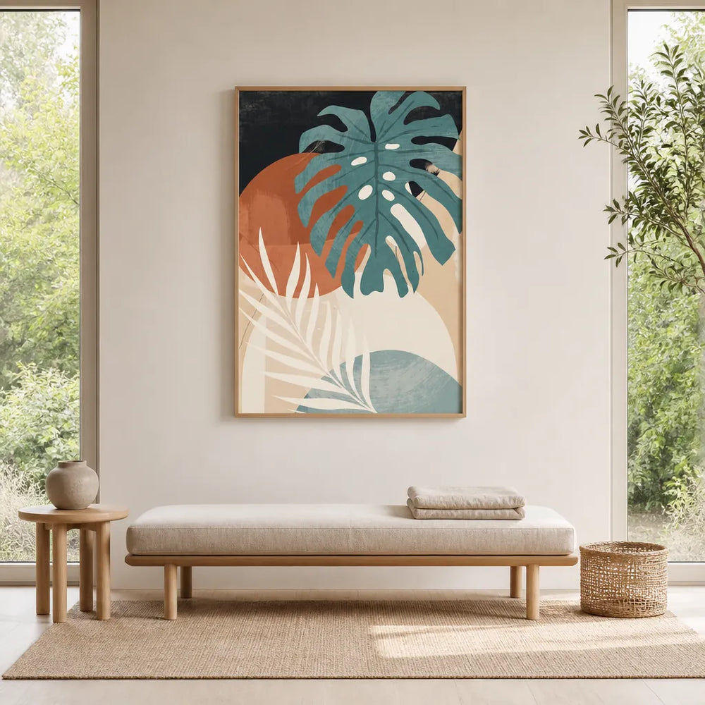 Room mockup featuring Abstract Jungle Leaves Art Print