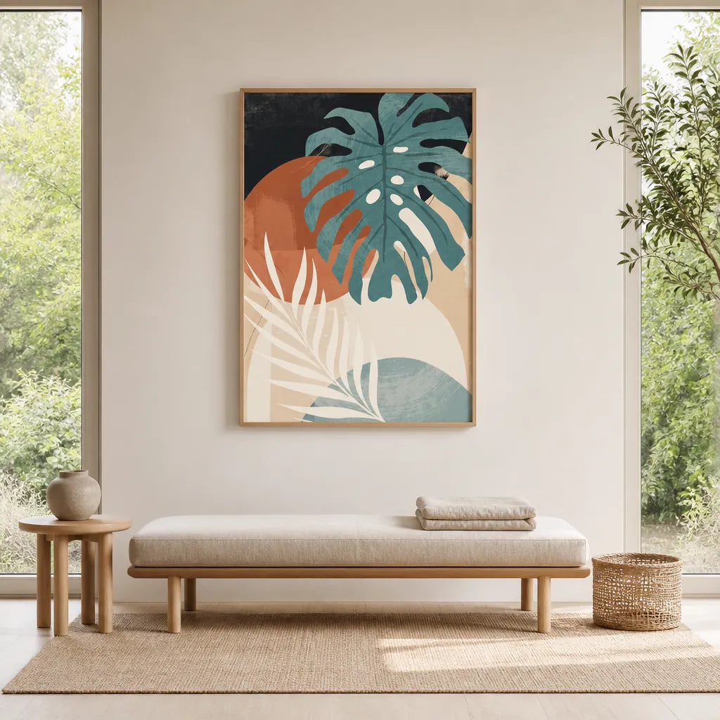 Room mockup featuring Abstract Jungle Leaves Art Print