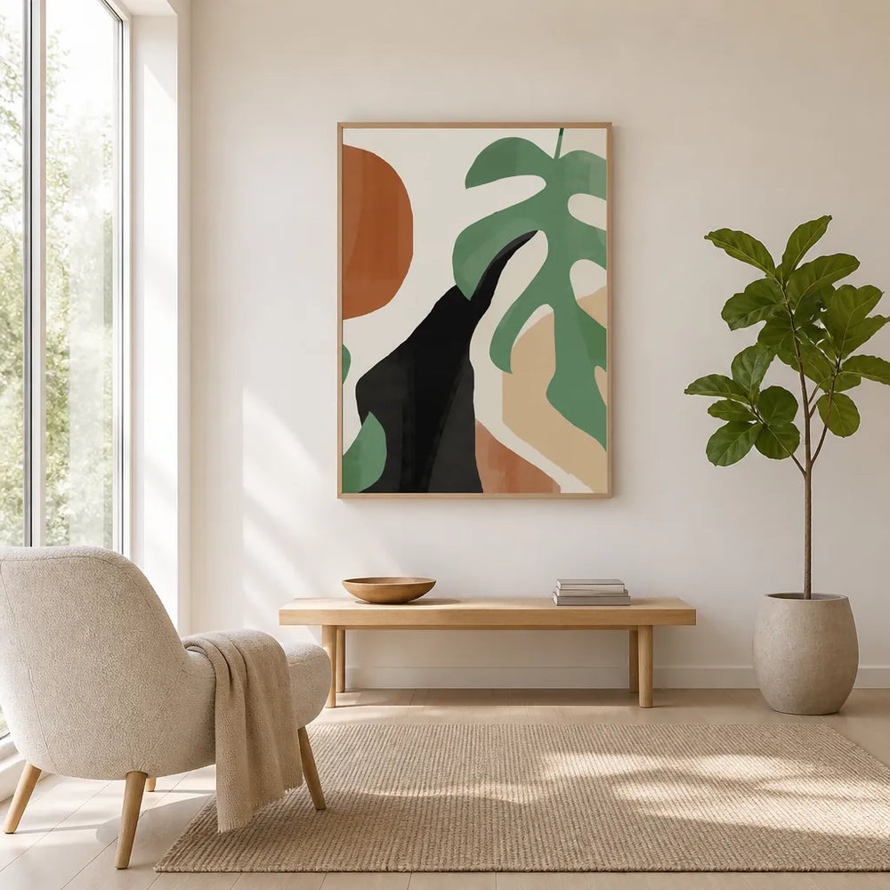 Room mockup featuring Abstract Monstera Leaf Art Print