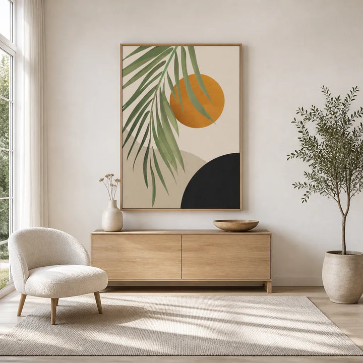 Room mockup featuring Abstract Palm Sun Art Print