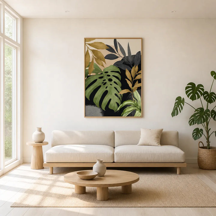 Room mockup featuring Abstract Tropical Leaves Art Print