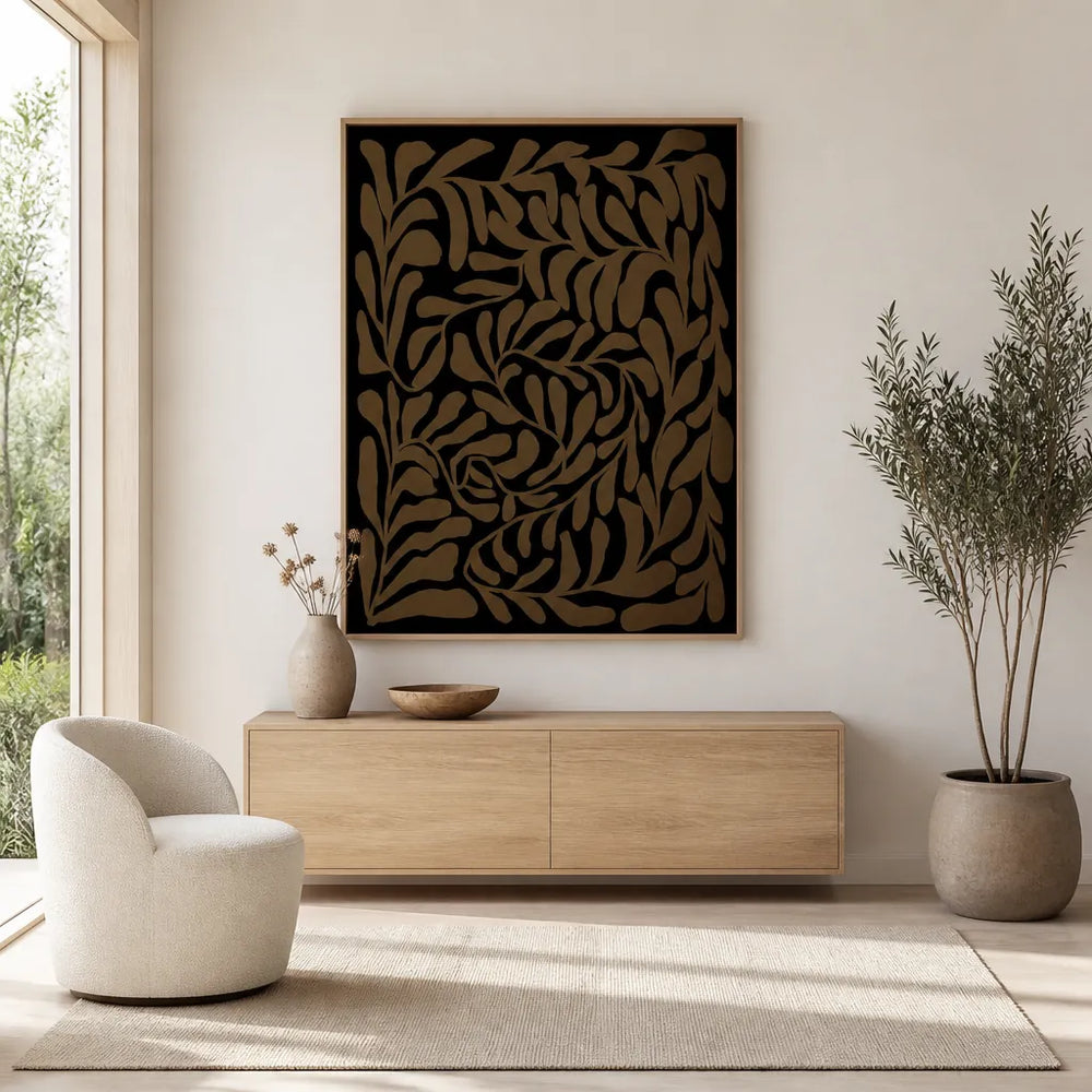 Room mockup featuring Dark Botanical Flow Art Print