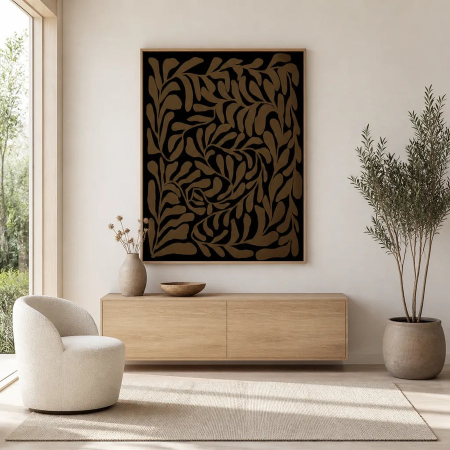 Dark Botanical Flow Art Print in a room setting
