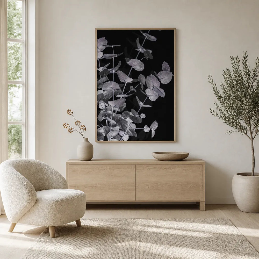 Room mockup featuring Dark Eucalyptus Foliage Photo Print