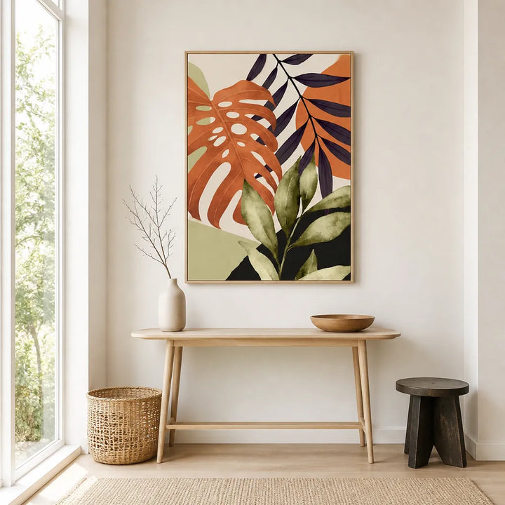 Room mockup featuring Earthy Tropical Leaves Art Print