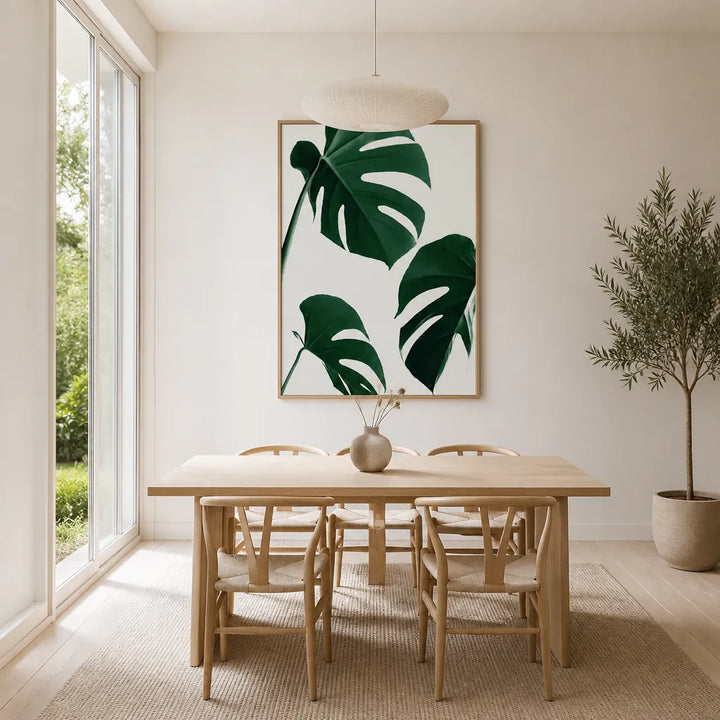Room mockup featuring Fresh Green Monstera Leaves Photo Print