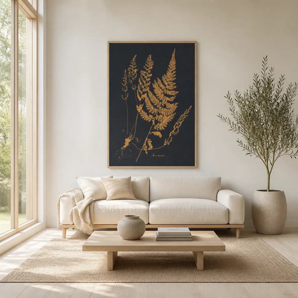 Room mockup featuring Golden Botanical Ferns Art Print