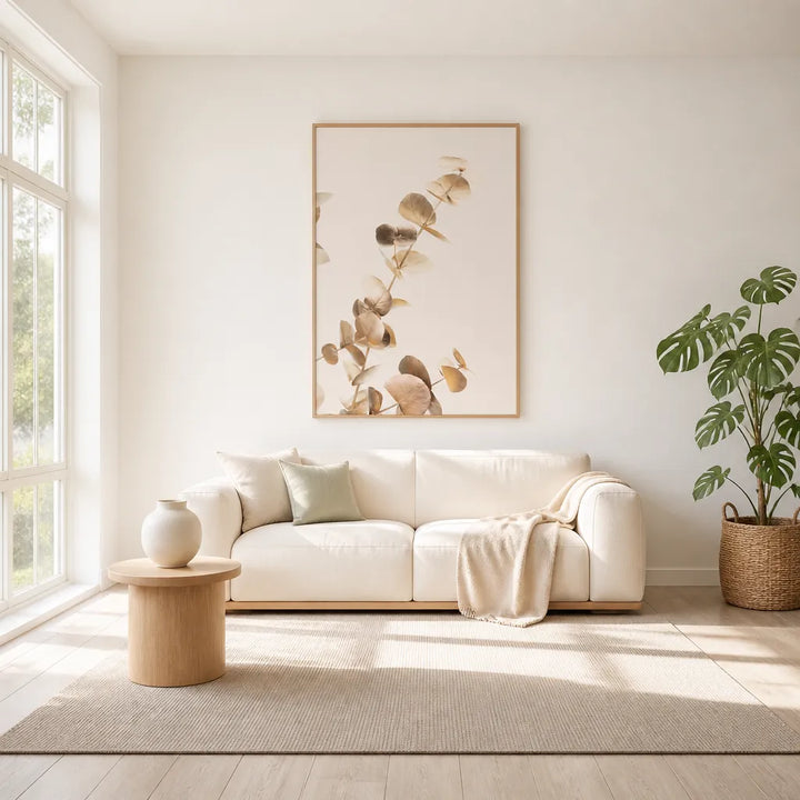 Room mockup featuring Golden Eucalyptus Branch Art Print