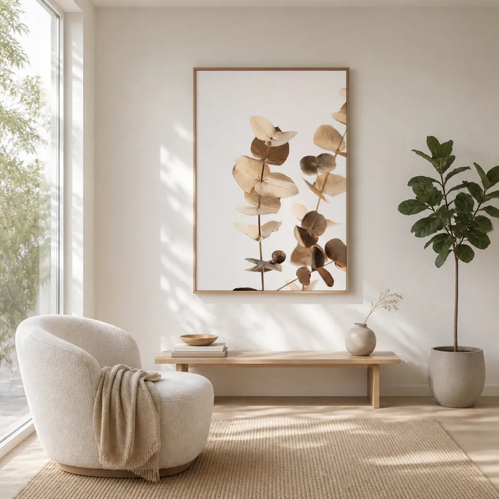 Room mockup featuring Golden Eucalyptus Leaves Art Print