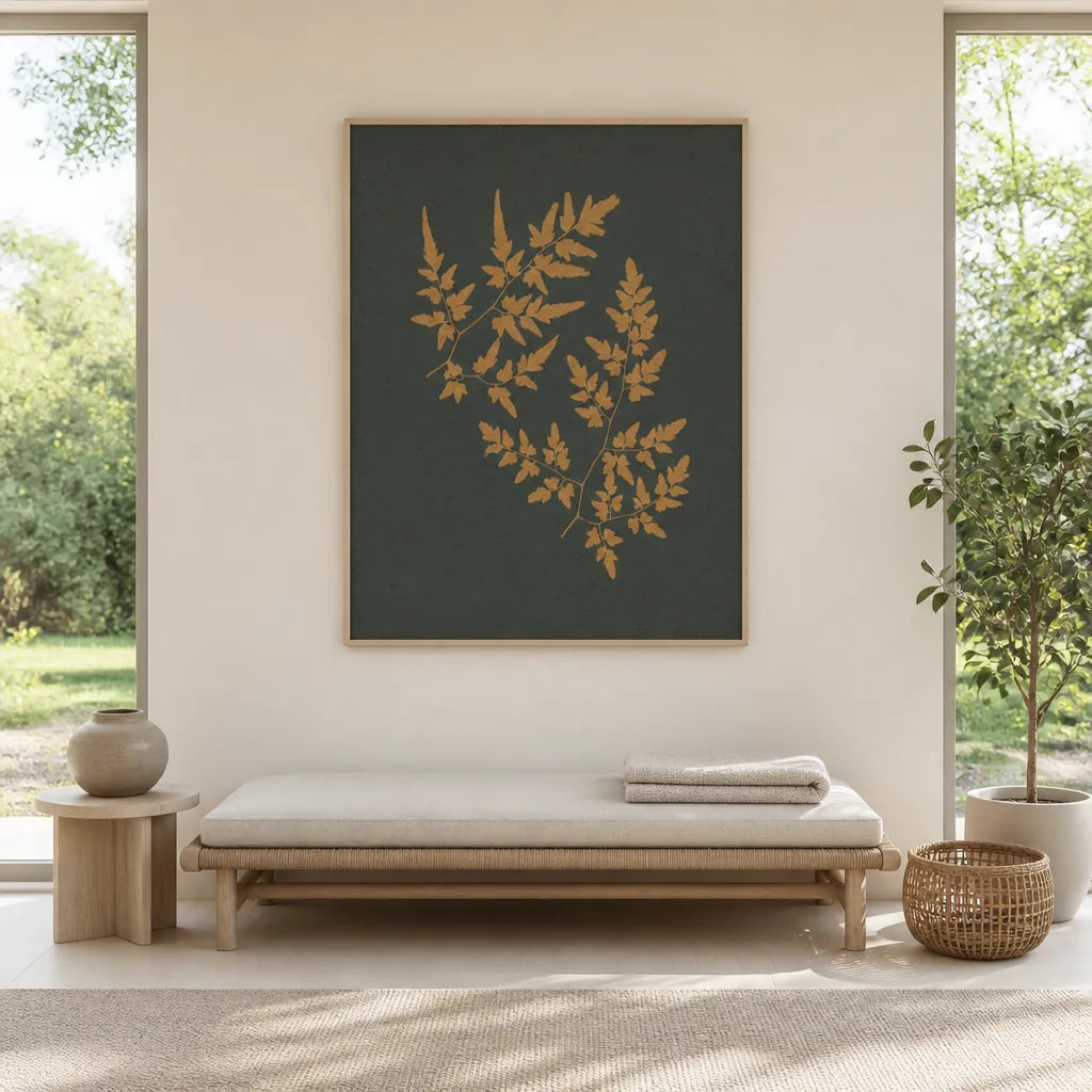 Room mockup featuring Golden Fern Silhouettes Art Print