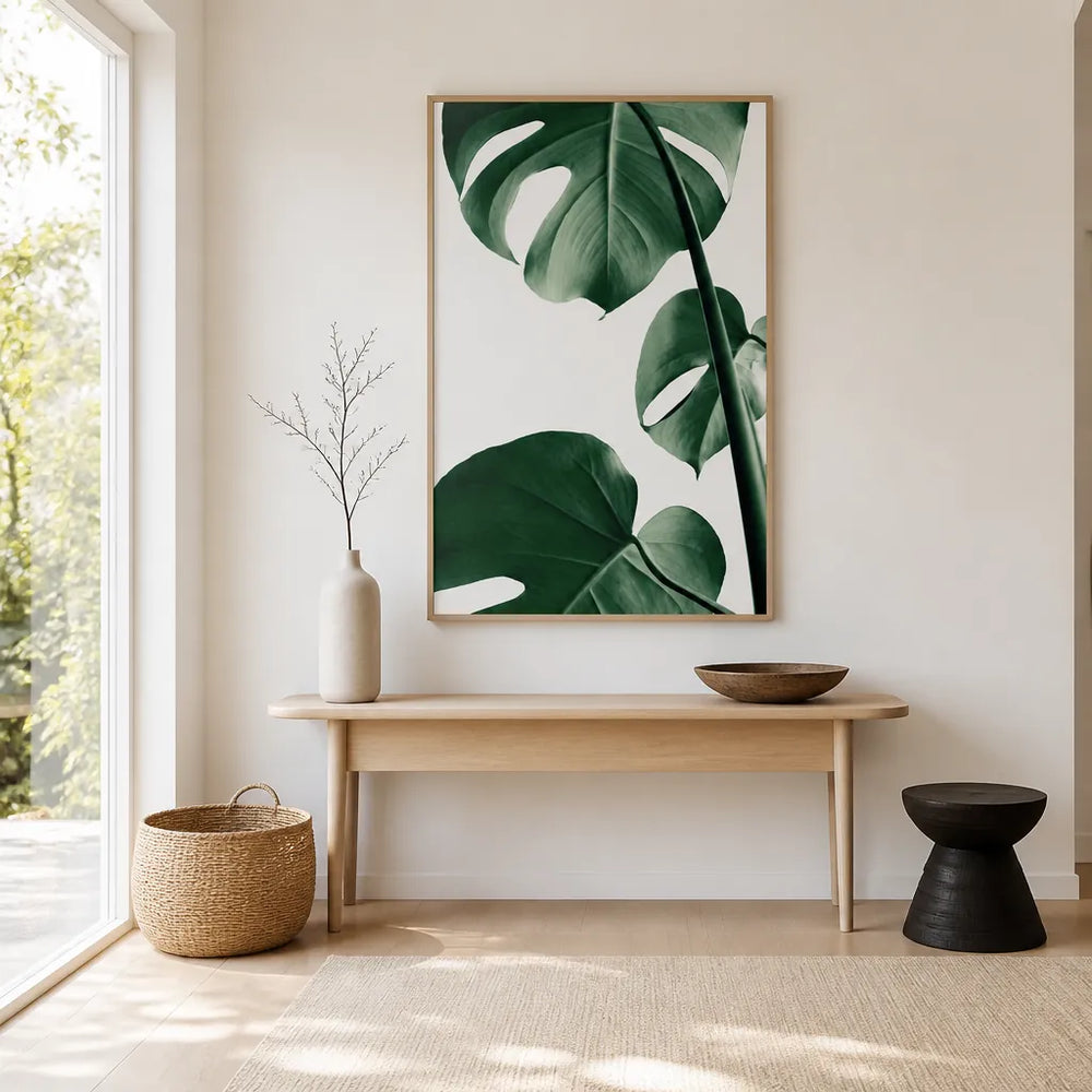 Room mockup featuring Green Monstera Leaves Photo Print