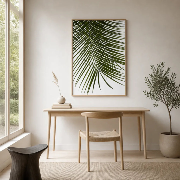 Room mockup featuring Lush Green Palm Leaf Photo Print