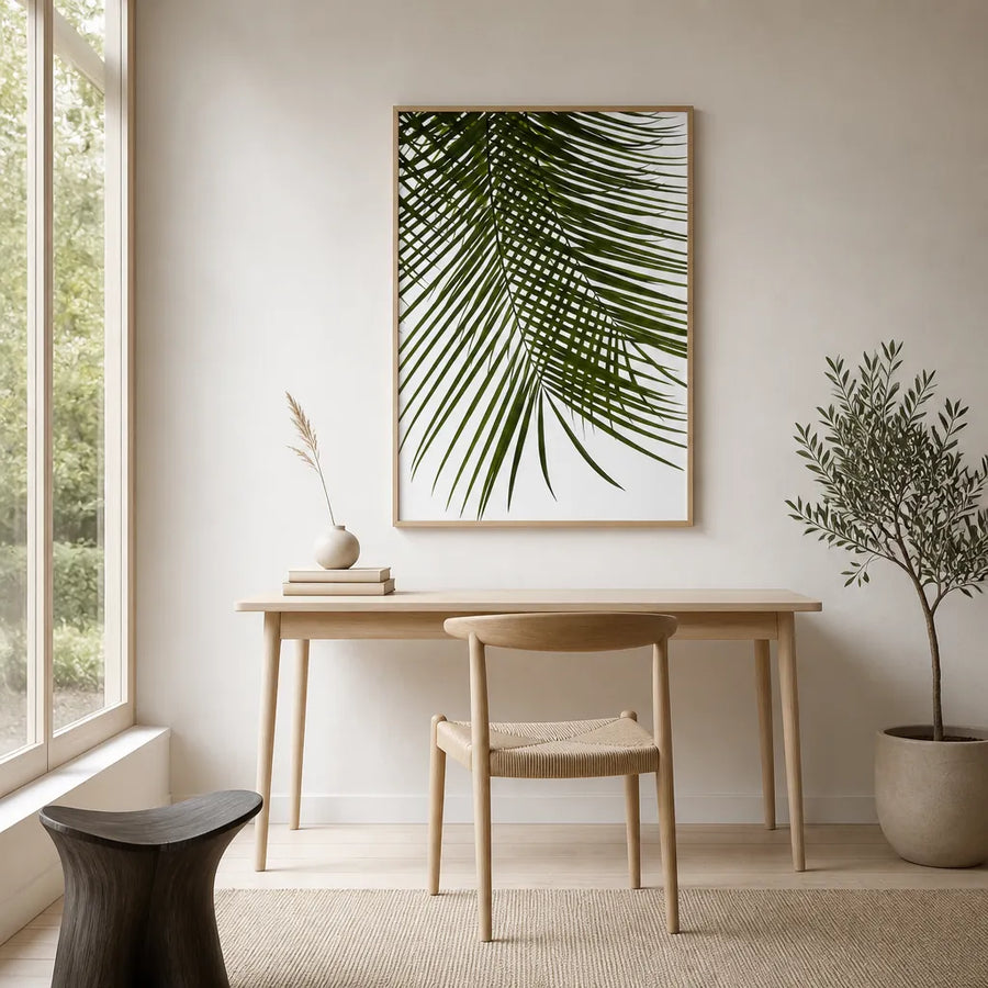 Lush Green Palm Leaf Photo Print in a room setting