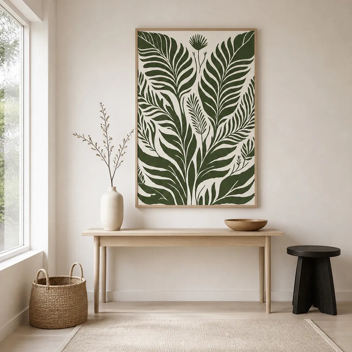 Room mockup featuring Lush Tropical Leaves Art Print