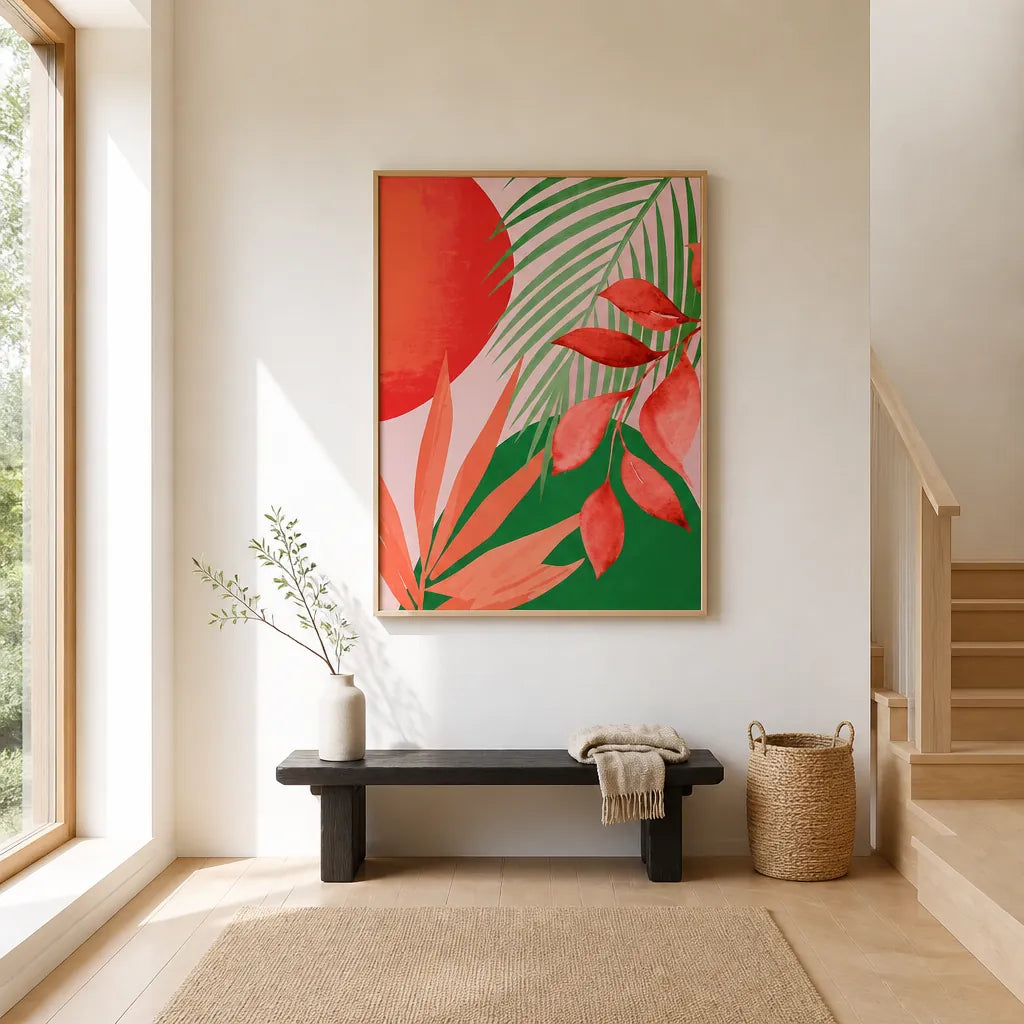 Room mockup featuring Pink Sunset Leaves Art Print
