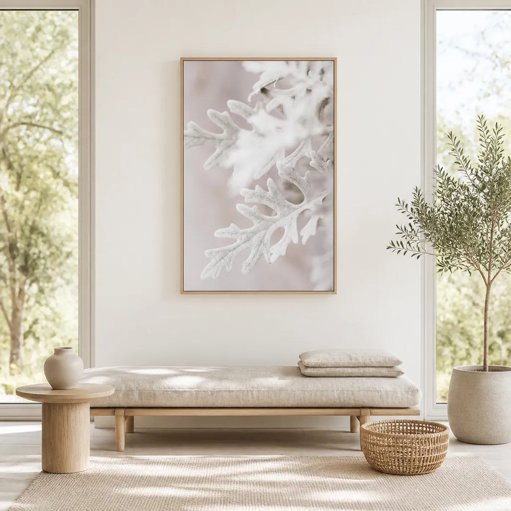 Room mockup featuring Silver Dusty Miller Leaves Photo Print