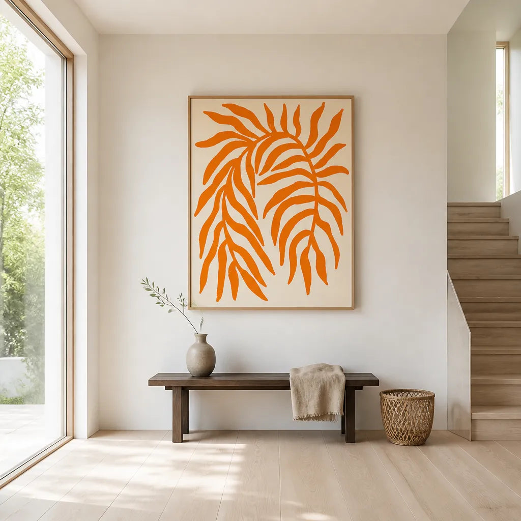 Room mockup featuring Tropical Orange Leaves Art Print