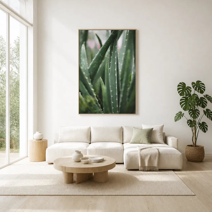 Room mockup featuring Vibrant Green Aloe Plant Photo Print