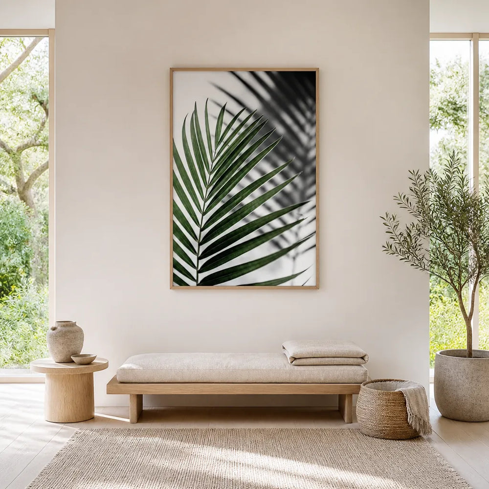Room mockup featuring Vibrant Green Palm Leaf Photo Print