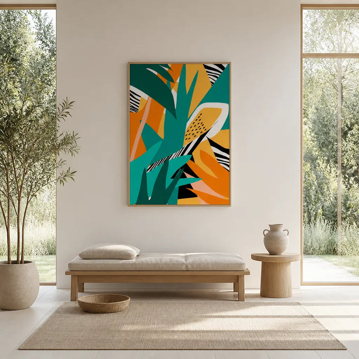 Room mockup featuring Vibrant Tropical Abstract Art Print