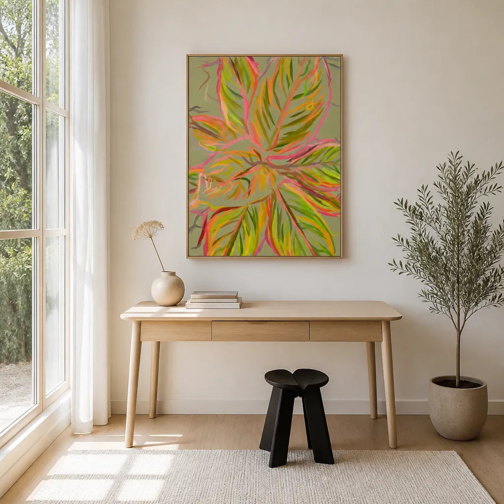 Room mockup featuring Vibrant Tropical Leaves Art Print