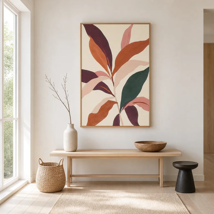 Room mockup featuring Warm Botanical Leaves Art Print