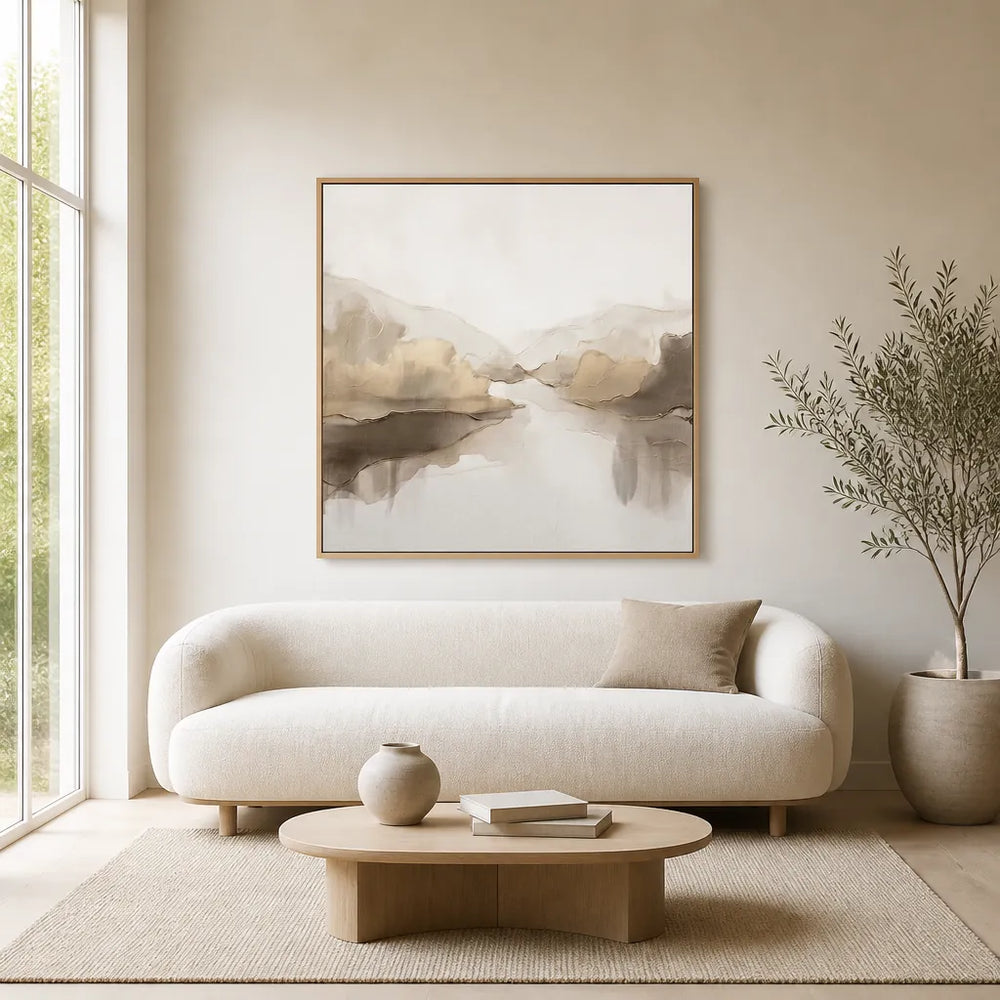 Room mockup featuring Abstract Golden Landscape Art Print