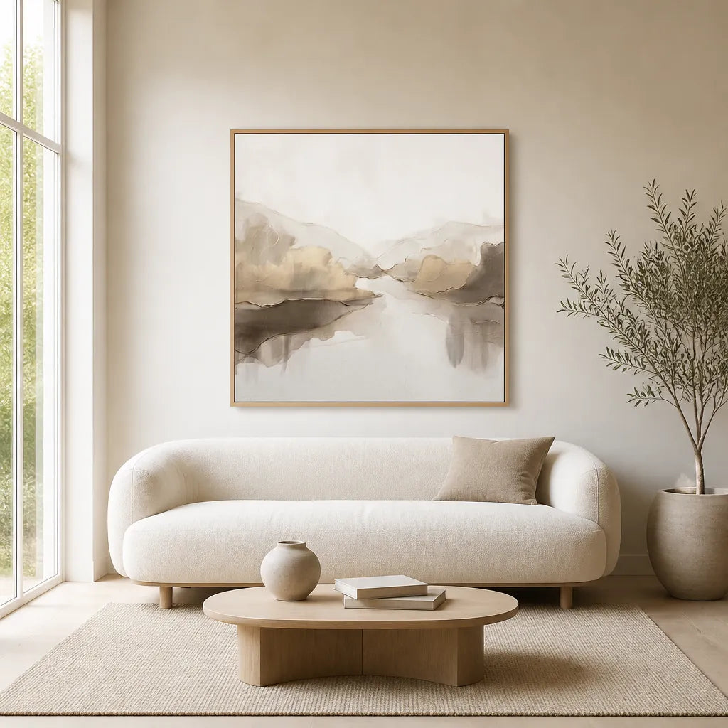Room mockup featuring Abstract Golden Landscape Art Print