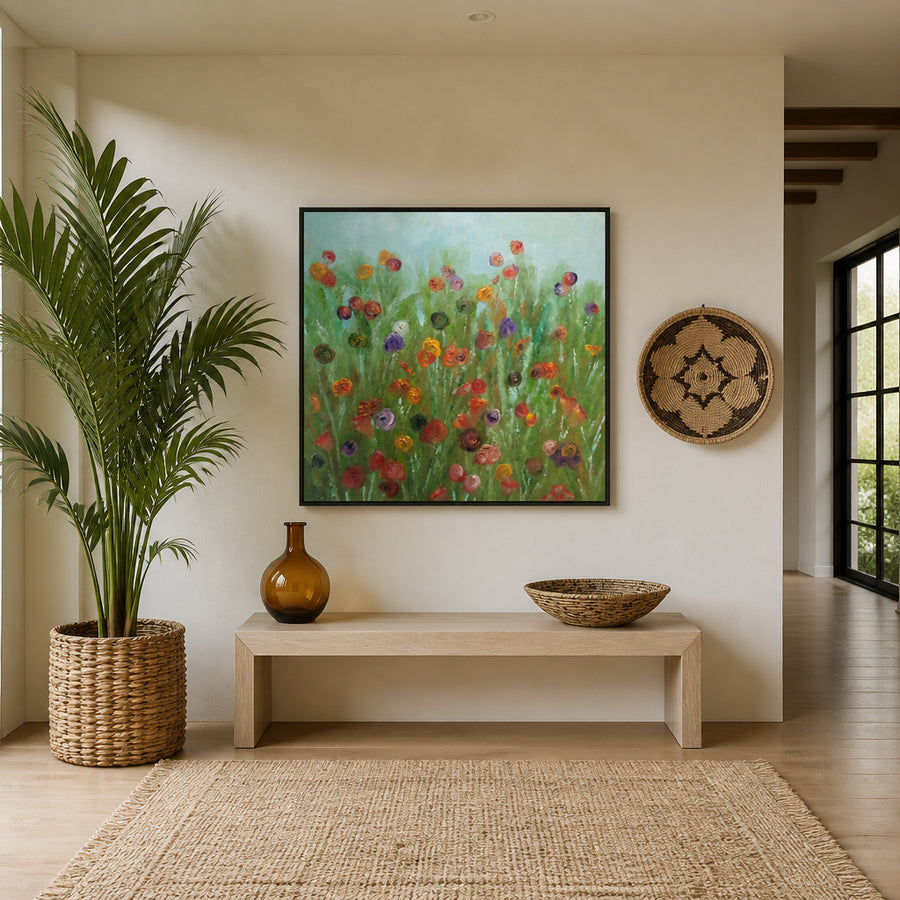 Colorful Flower Field Art Print in a room setting