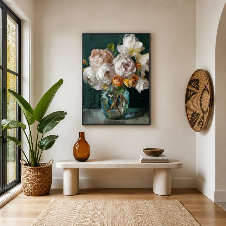 Soft Floral Still Life Art Print in a room setting