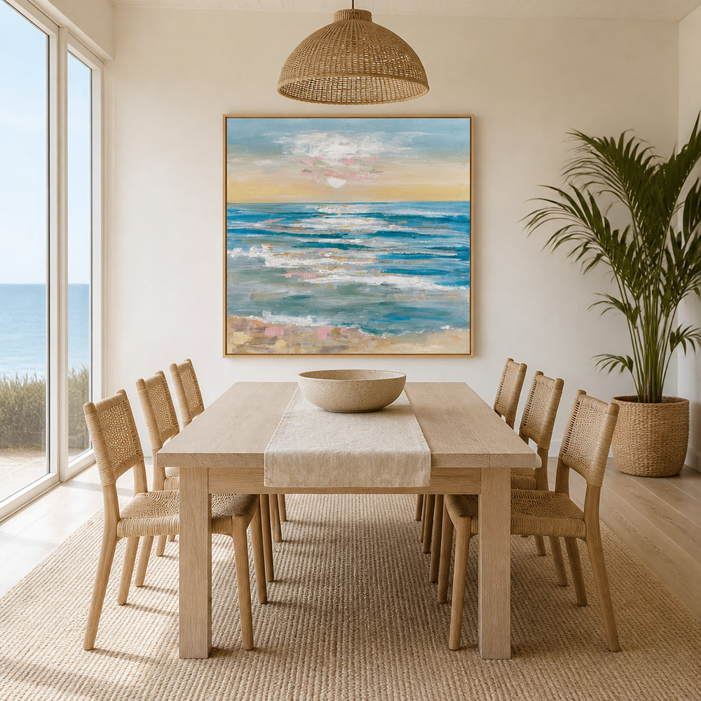 Room mockup featuring Pink Golden Ocean Waves Art Print
