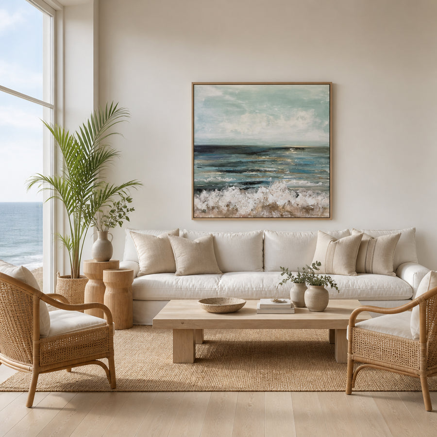 Serene Ocean Waves Art Print in a room setting