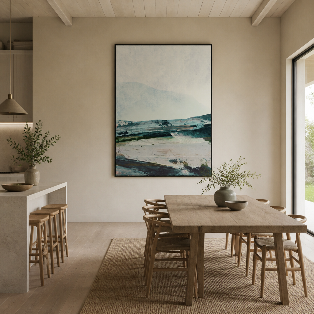 Mountain Serenity 1 Large Canvas Art on a kitchen and dining wall