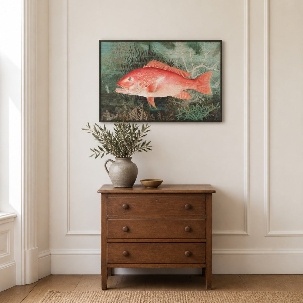Northern Red Snapper by Samuel Kilbourne Fish framed in a light country home