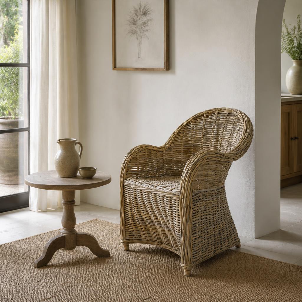 Rattan Dining Chair with Arms styled in a room