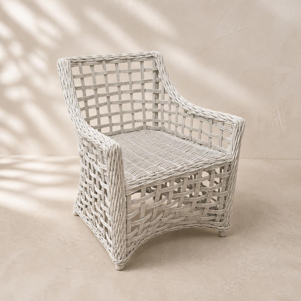 White Open-Weave Rattan Armchair, studio view