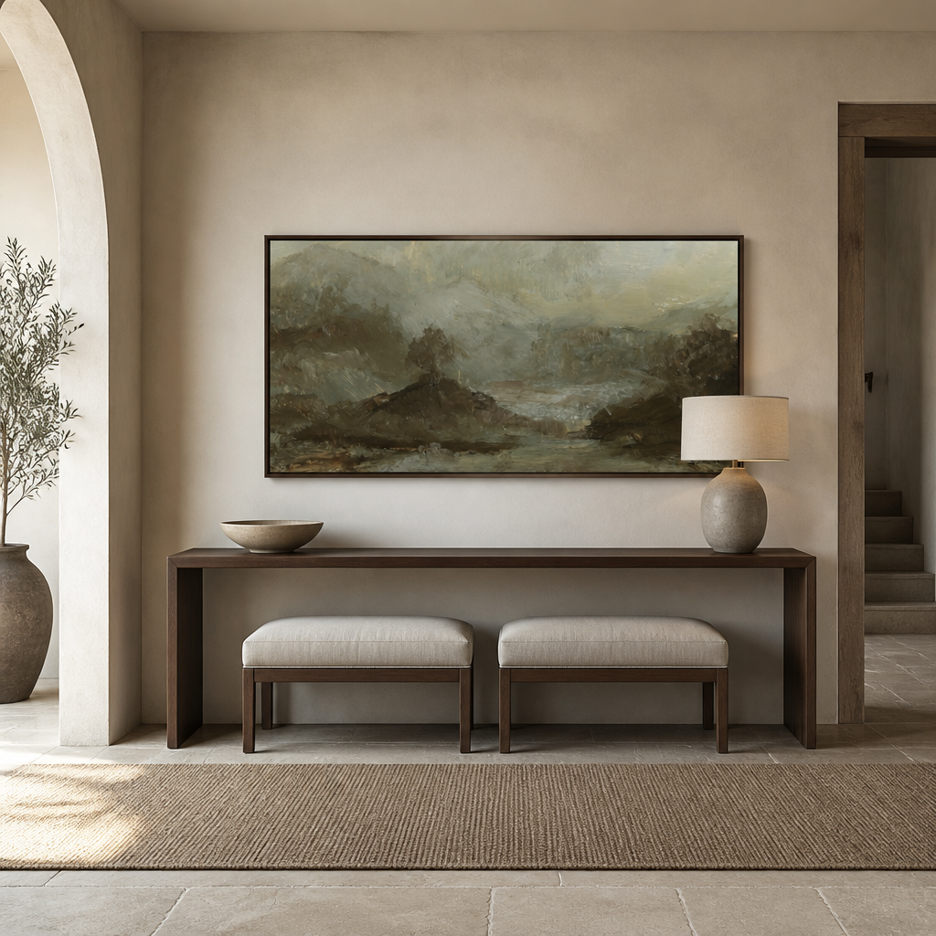 Oak On a Hill Large Canvas Art above an entrance-hall console