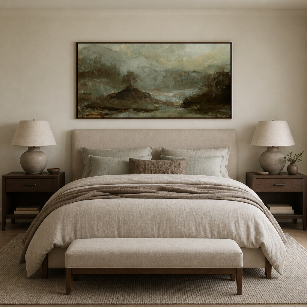 Oak On a Hill Large Canvas Art shown in a styled room