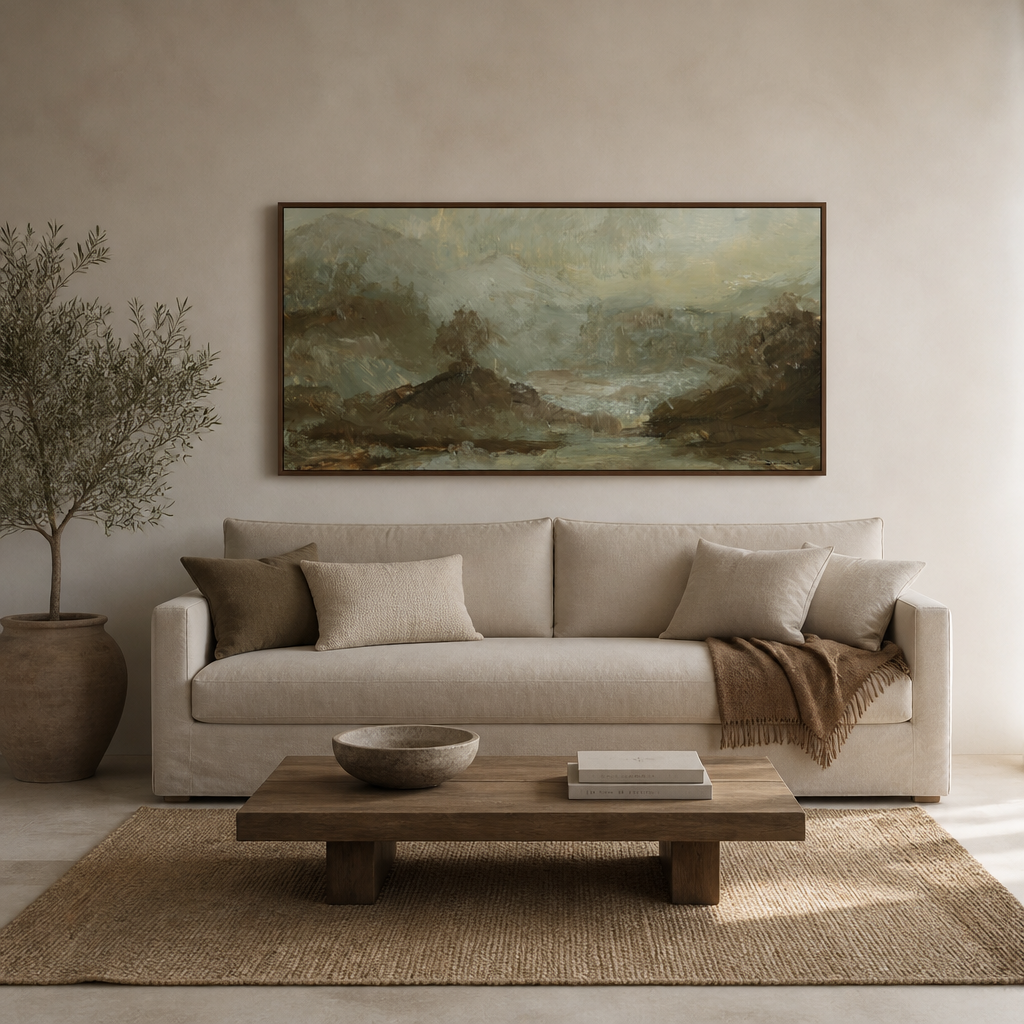 Oak On a Hill Large Canvas Art above a living-room couch