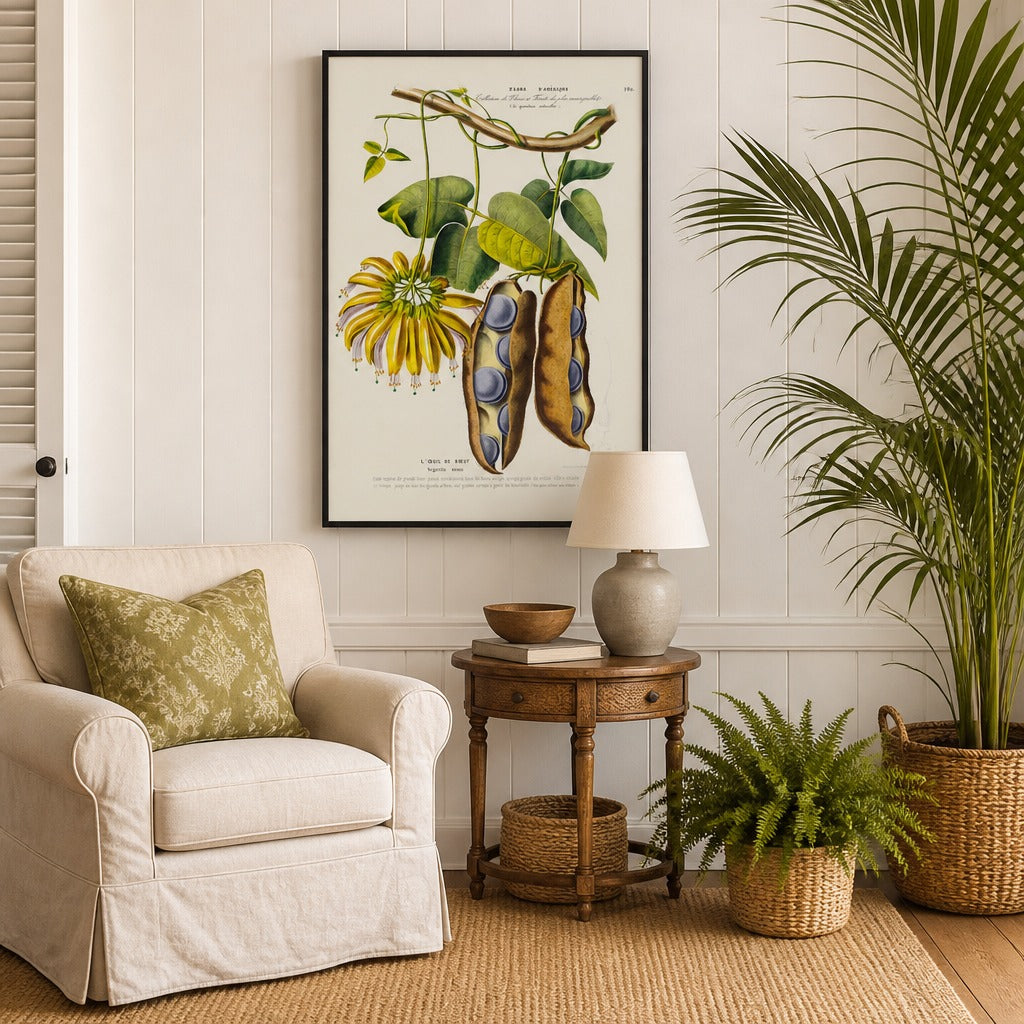 Ox-Eye Bean Vintage Botanical Art Print in a styled room