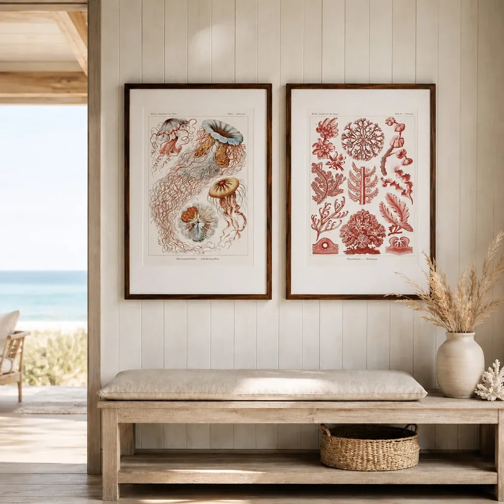 Jellyfish & Algae Illustration Art Print Pair — room mockup