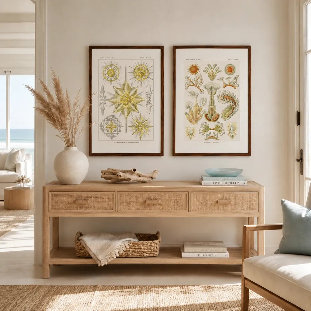 Acanthometra & Bryozoa Art Print Pair — room mockup