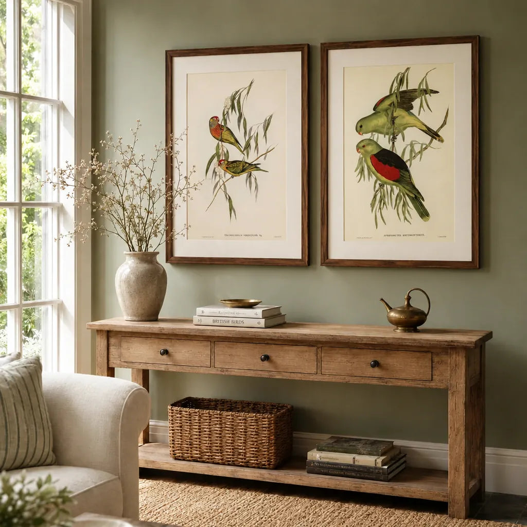 Lorikeet & Lory Art Print Pair — room mockup