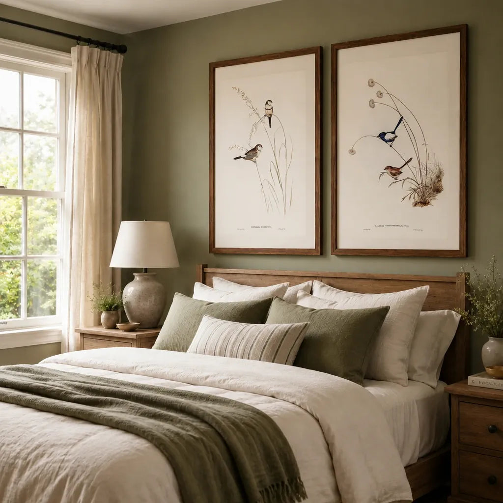 Bichenos Finch & White-winged Wren Art Print Pair — room mockup