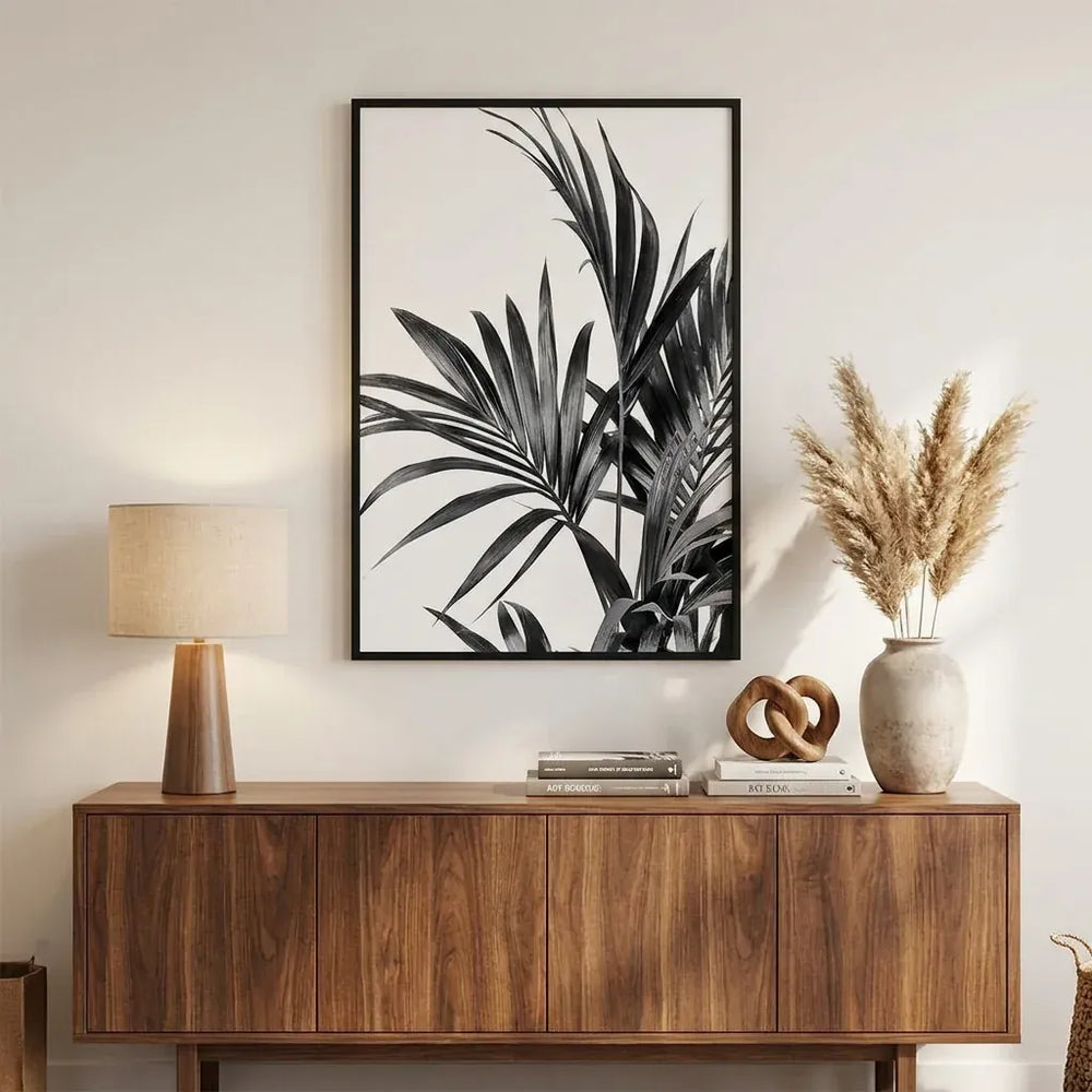 Room mockup featuring Palm Leaves in Monochrome Photography Print 1