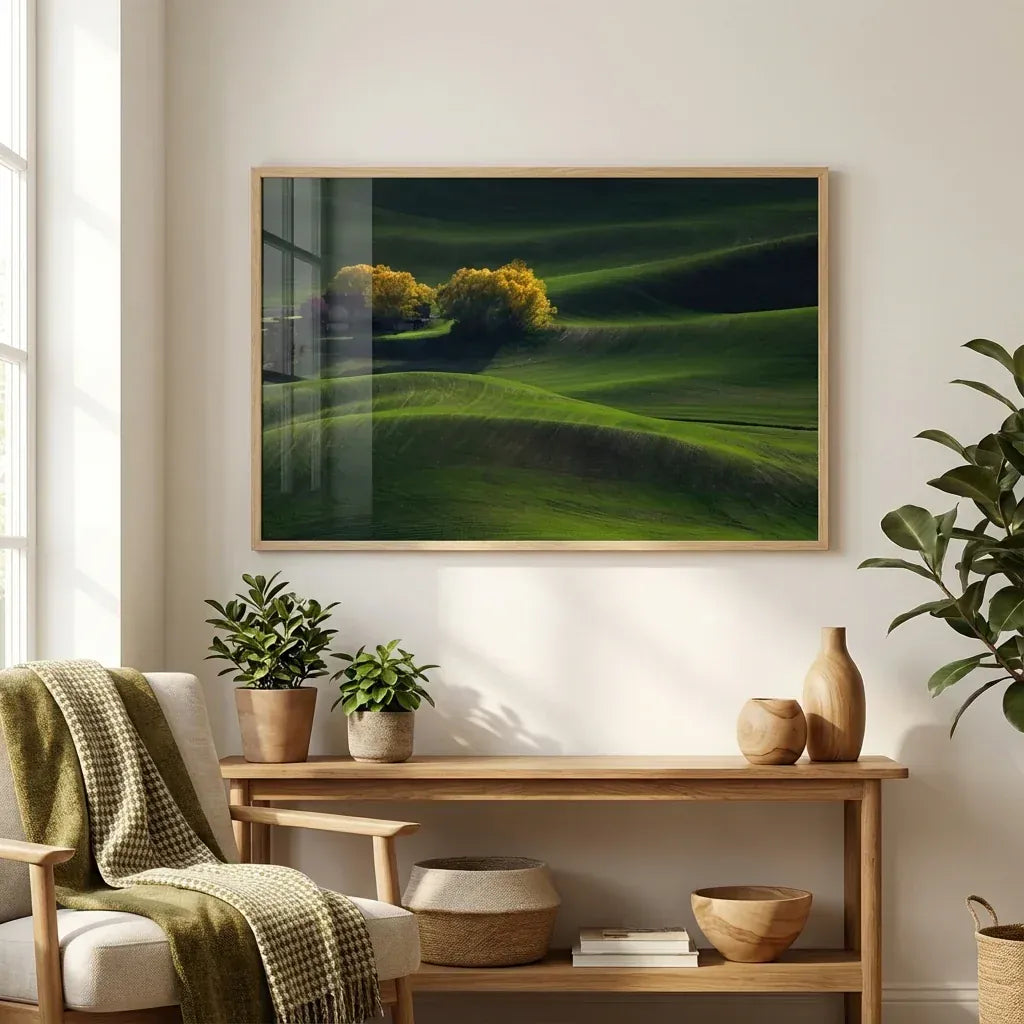 Palouse Serenity Farmhouse Photo Print shown in a styled room