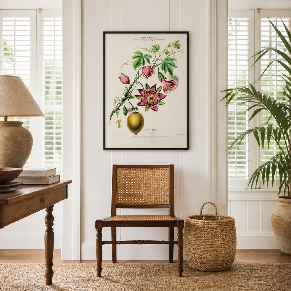 Passion Flower Vintage Botanical Art Print in a styled room