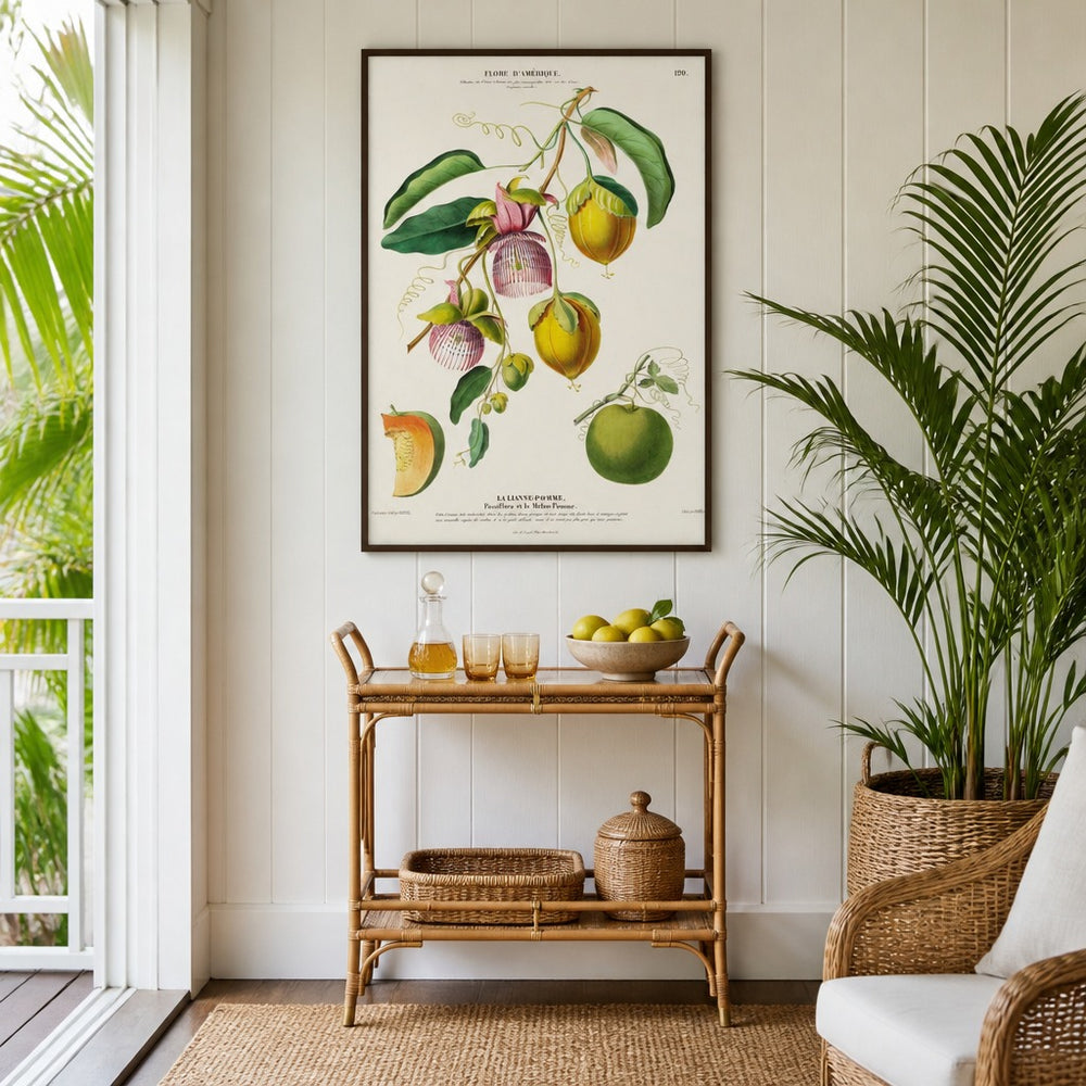 Passion Fruit and Melon Vintage Botanical Art Print in a styled room